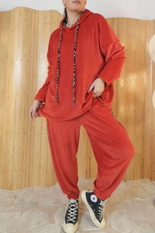 Binky Leopard Soft Stretch Velour Hoodie Lounge Suit Ruby /12 **